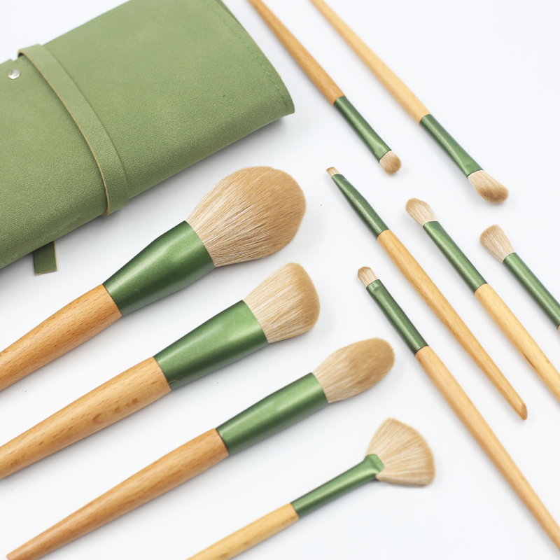 10pcs Yellow-green color makeup brush set