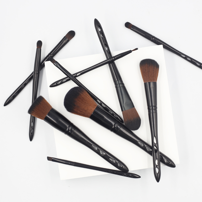 10Pcs Professional Vegan Wholesale Custom Logo Makeup Brush Manufacturer Luxury Label Black Makeup Brushes