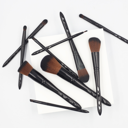 10Pcs Professional Vegan Wholesale Custom Logo Makeup Brush Manufacturer Luxury Label Black Makeup Brushes
