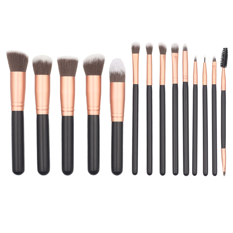 14pcs Black Gold Synthetic Hair Makeup Brush Set