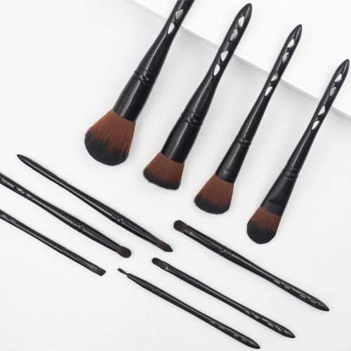 10Pcs Professional Vegan Wholesale Custom Logo Makeup Brush Manufacturer Luxury Label Black Makeup Brushes