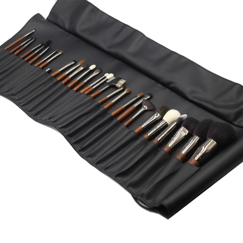 28pcs high quality yellow and white wooden handle with thick aluminum tube animal hair makeup brush