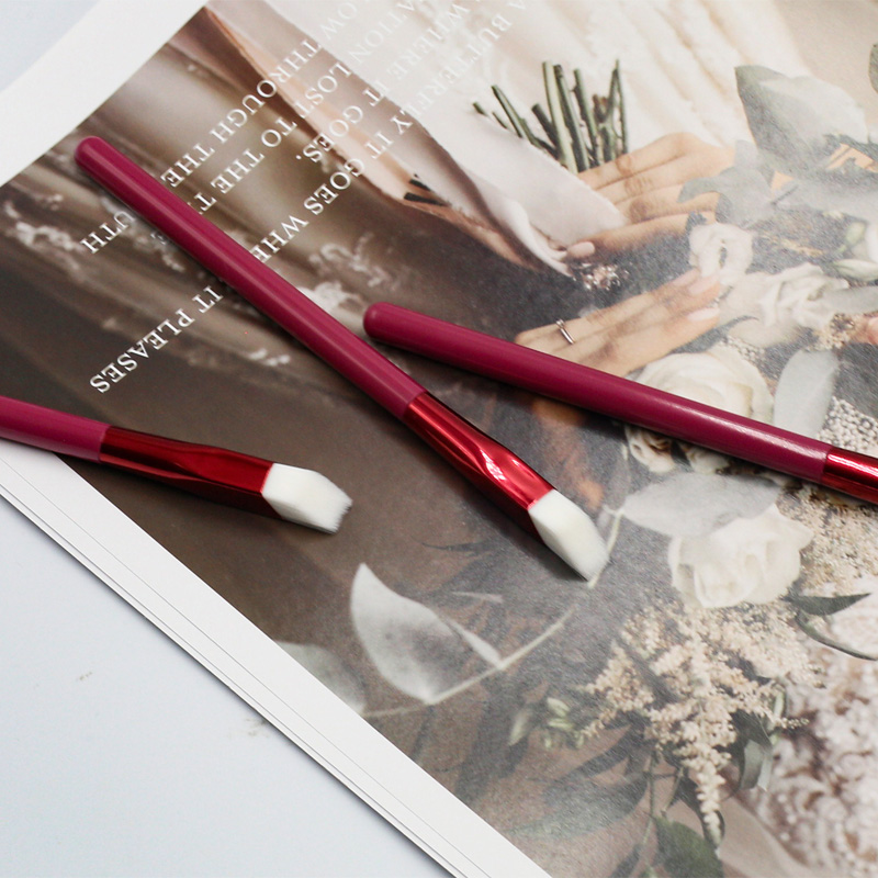High quality red wooden handle thickened aluminum tube white synthetic hair square eyebrow brush