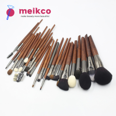 28pcs high quality yellow and white wooden handle with thick aluminum tube animal hair makeup brush