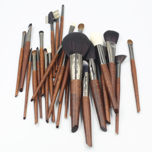 28pcs high quality yellow and white wooden handle with thick aluminum tube animal hair makeup brush
