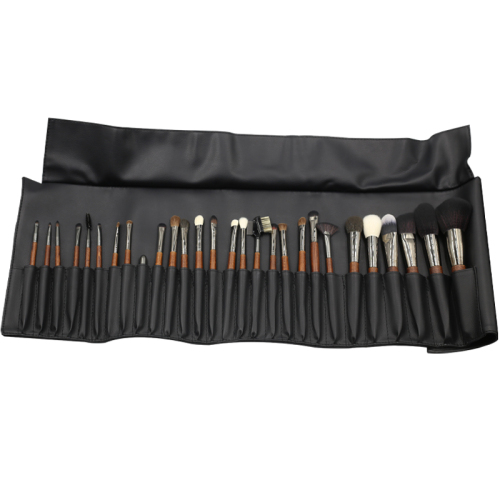 28pcs high quality yellow and white wooden handle with thick aluminum tube animal hair makeup brush