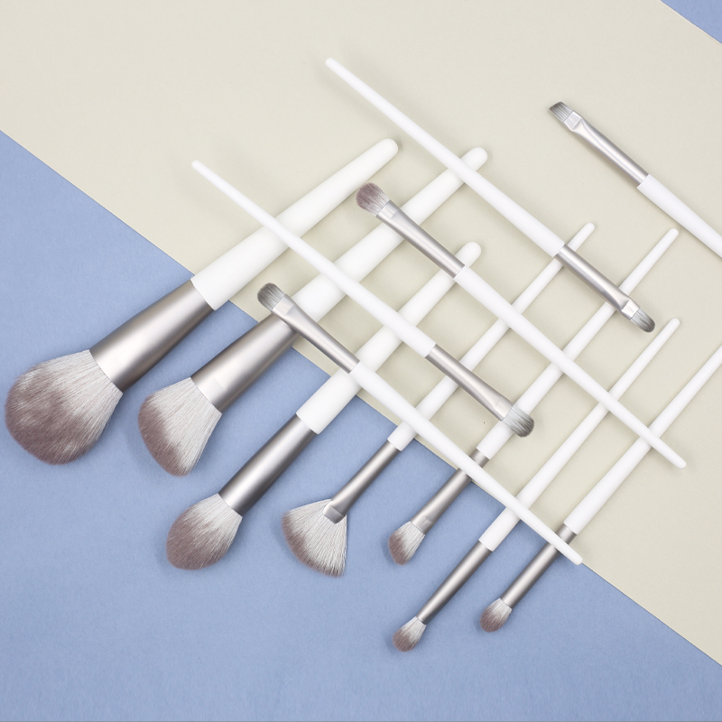 12pcs high quality grey tube wooden handle thickened aluminium tube grey synthetic hair makeup brush