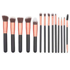 14pcs high quality pink wooden handle reinforced aluminum tube synthetic wool makeup set brush
