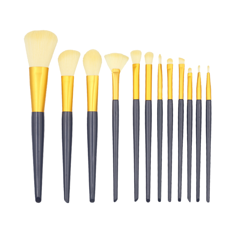 12pcs high quality dark purple wooden handle thickened aluminum tube synthetic wool makeup set brush