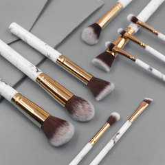 10pcs high quality marble handle thickened aluminum tube synthetic wool makeup brush