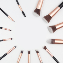 14pcs high quality pink wooden handle reinforced aluminum tube synthetic wool makeup set brush