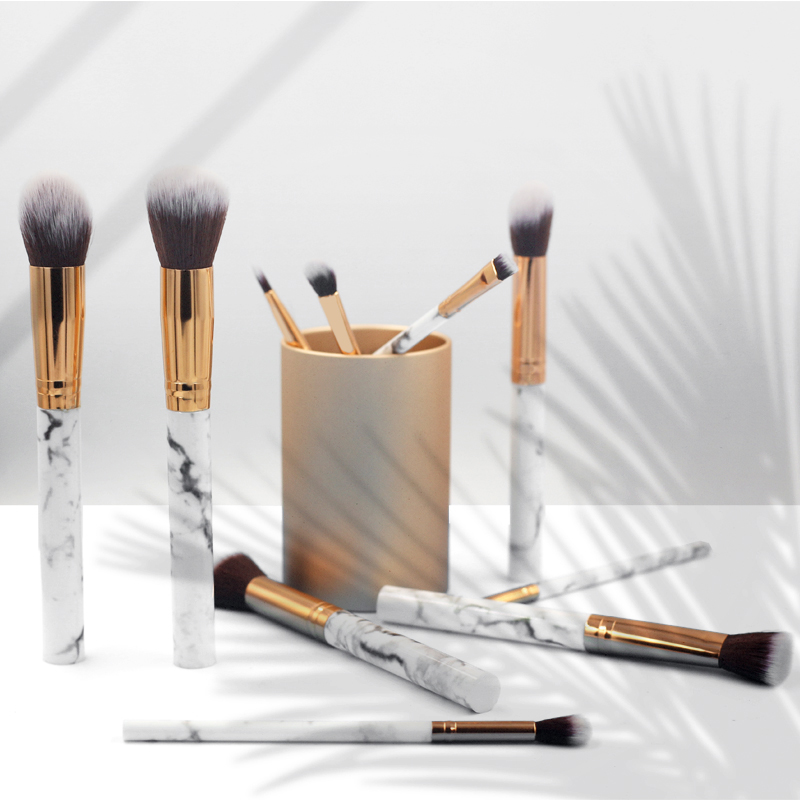 10pcs high quality marble handle thickened aluminum tube synthetic wool makeup brush