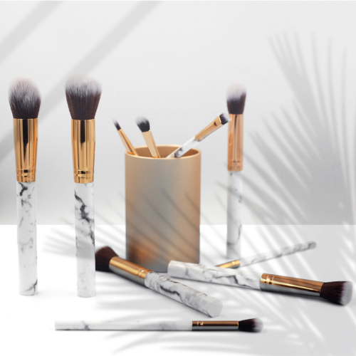 10pcs high quality marble handle thickened aluminum tube synthetic wool makeup brush