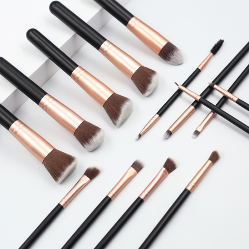 14pcs high quality pink wooden handle reinforced aluminum tube synthetic wool makeup set brush