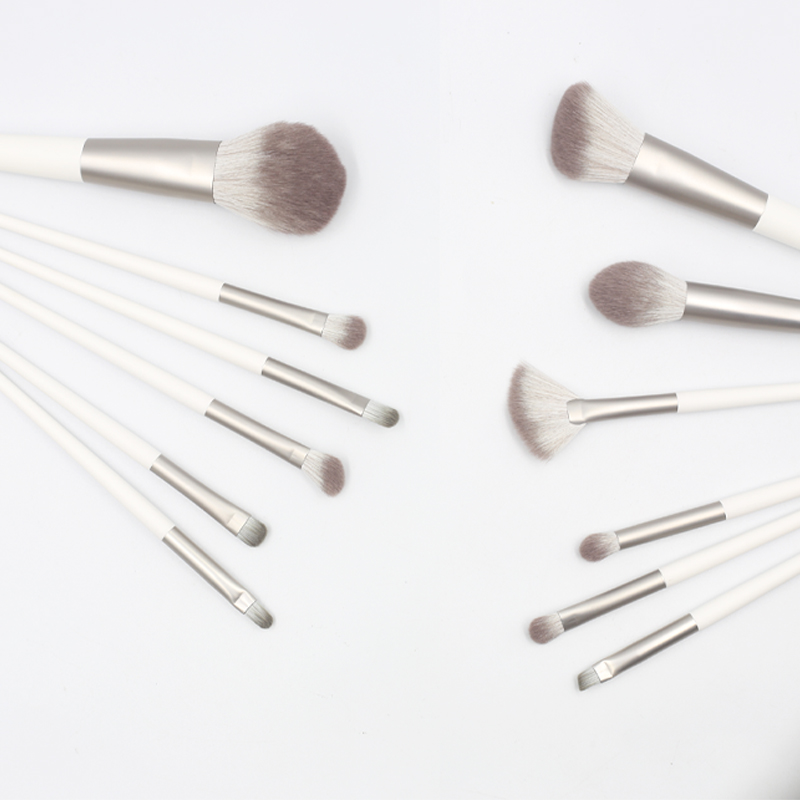 12pcs high quality grey tube wooden handle thickened aluminium tube grey synthetic hair makeup brush
