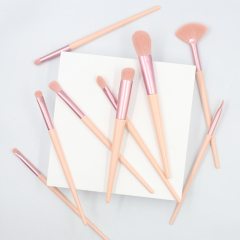 12pcs high quality pink wooden handle reinforced aluminum tube synthetic wool makeup set brush