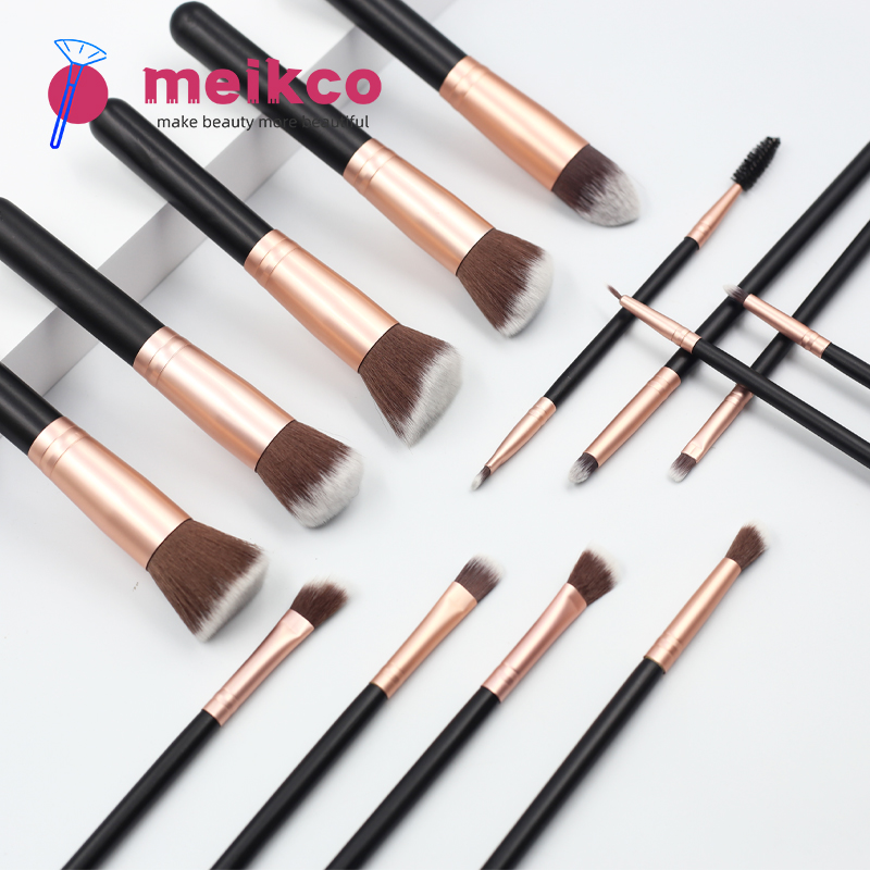 14pcs high quality pink wooden handle reinforced aluminum tube synthetic wool makeup set brush