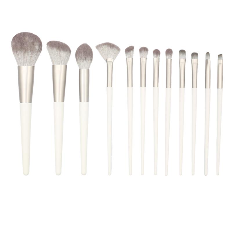 12pcs high quality grey tube wooden handle thickened aluminium tube grey synthetic hair makeup brush