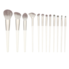 12pcs high quality grey tube wooden handle thickened aluminium tube grey synthetic hair makeup brush