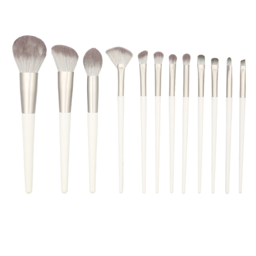 12pcs high quality grey tube wooden handle thickened aluminium tube grey synthetic hair makeup brush