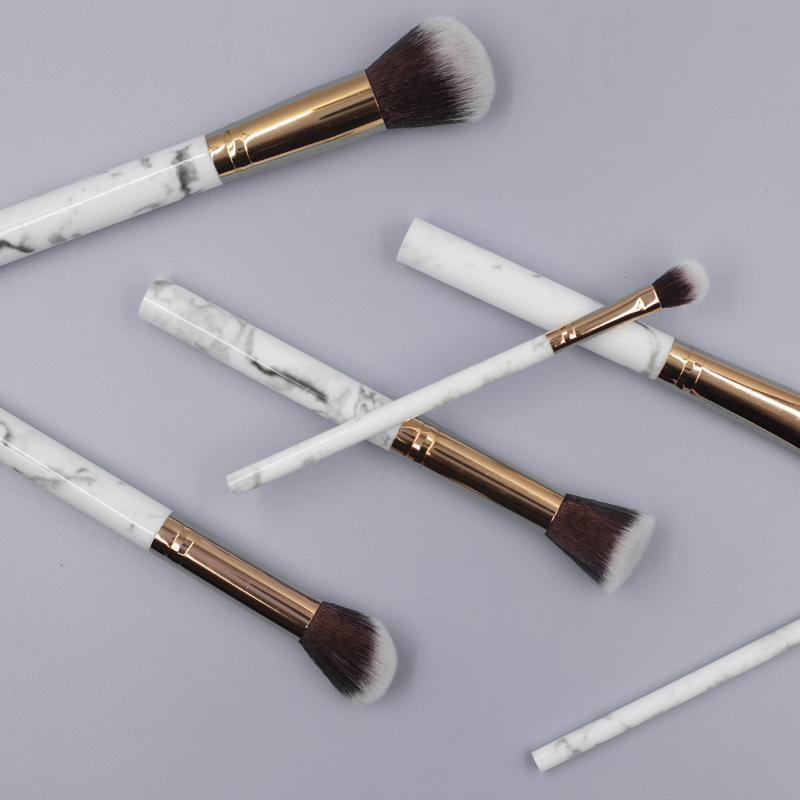 10pcs high quality marble handle thickened aluminum tube synthetic wool makeup brush