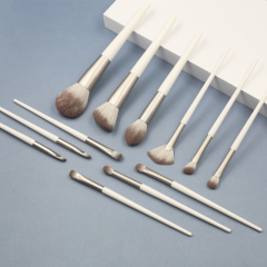 12pcs high quality grey tube wooden handle thickened aluminium tube grey synthetic hair makeup brush