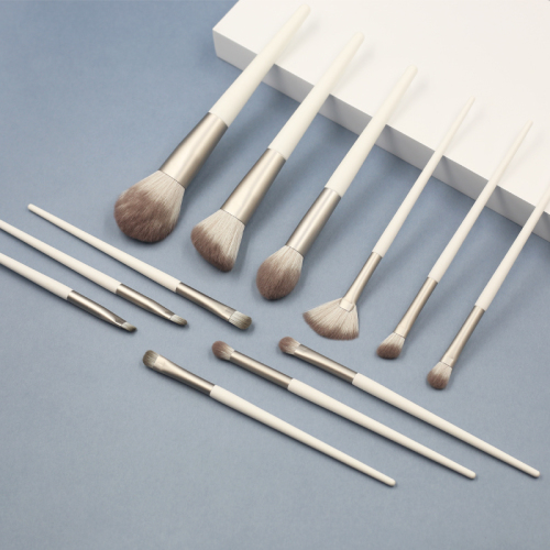 12pcs high quality grey tube wooden handle thickened aluminium tube grey synthetic hair makeup brush