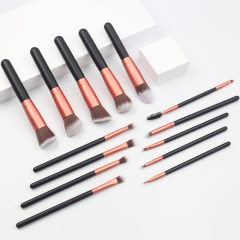 14pcs high quality pink wooden handle reinforced aluminum tube synthetic wool makeup set brush
