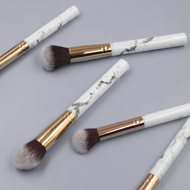 10pcs high quality marble handle thickened aluminum tube synthetic wool makeup brush