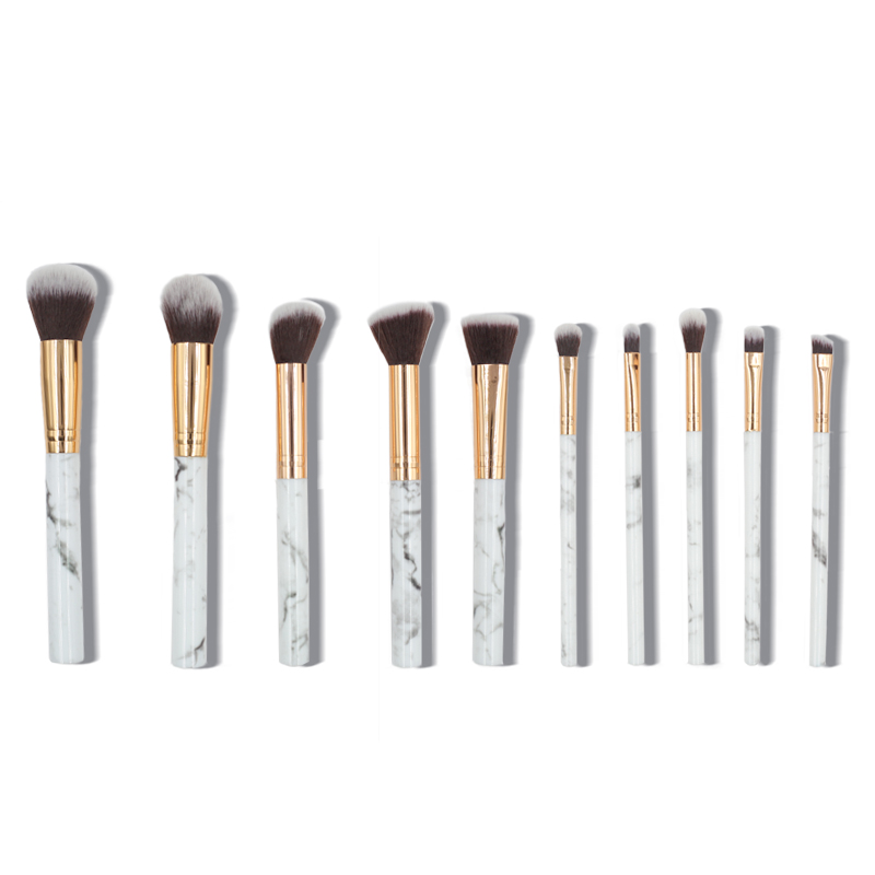 10pcs high quality marble handle thickened aluminum tube synthetic wool makeup brush