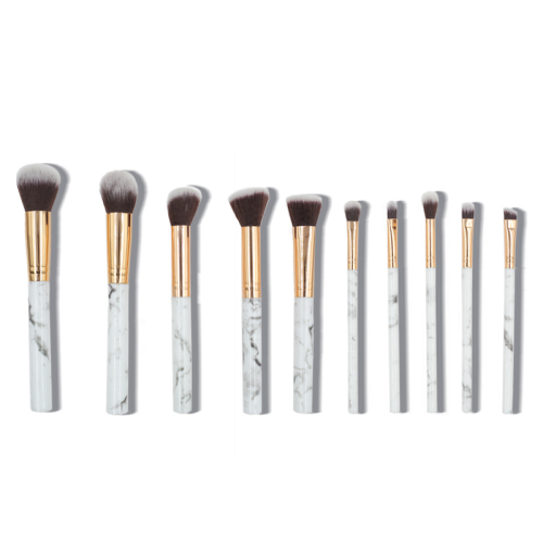 10pcs high quality marble handle thickened aluminum tube synthetic wool makeup brush