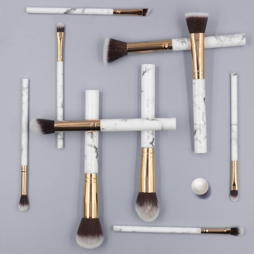 10pcs high quality marble handle thickened aluminum tube synthetic wool makeup brush