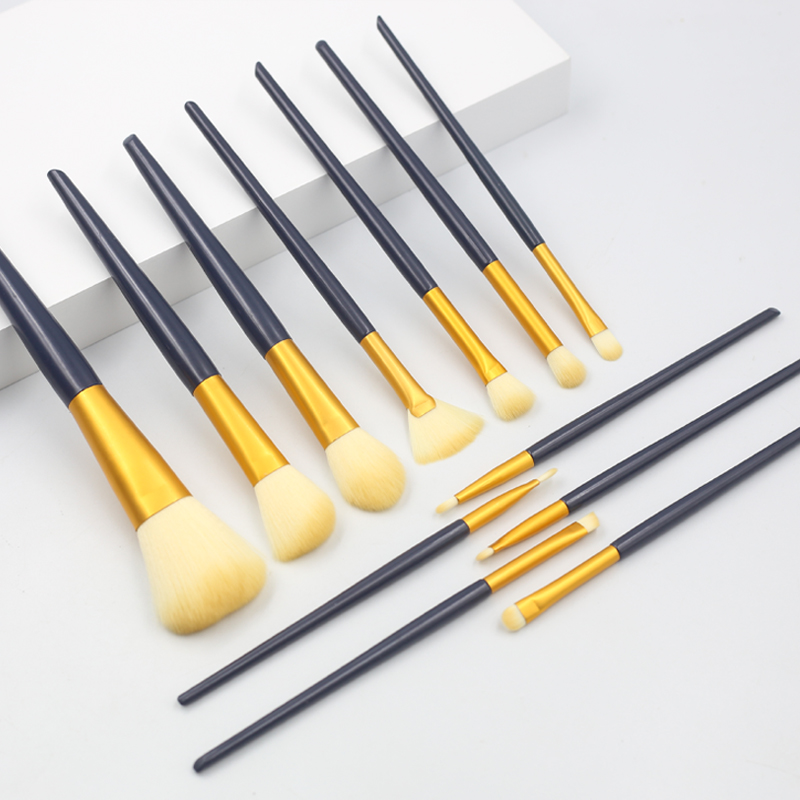 12pcs high quality dark purple wooden handle thickened aluminum tube synthetic wool makeup set brush