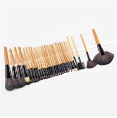32pcs high quality yellow wooden handle black thickened aluminum tube synthetic wool professional makeup brush