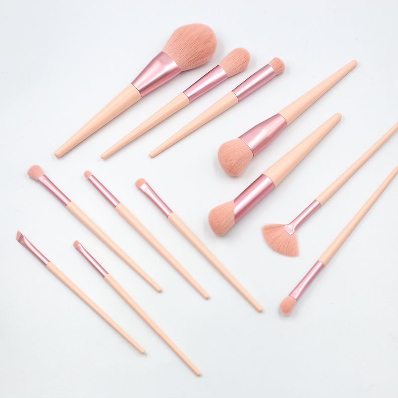 12pcs high quality pink wooden handle reinforced aluminum tube synthetic wool makeup set brush