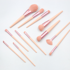 12pcs high quality pink wooden handle reinforced aluminum tube synthetic wool makeup set brush