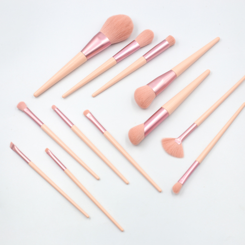 12pcs high quality pink wooden handle reinforced aluminum tube synthetic wool makeup set brush