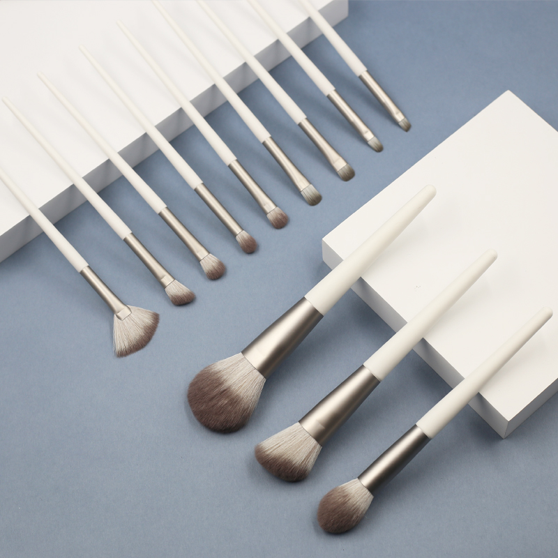 12pcs high quality grey tube wooden handle thickened aluminium tube grey synthetic hair makeup brush