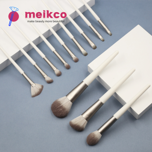 12pcs high quality grey tube wooden handle thickened aluminium tube grey synthetic hair makeup brush