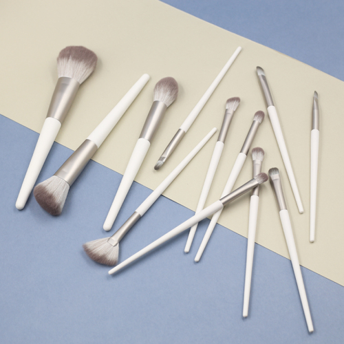 12pcs high quality grey tube wooden handle thickened aluminium tube grey synthetic hair makeup brush