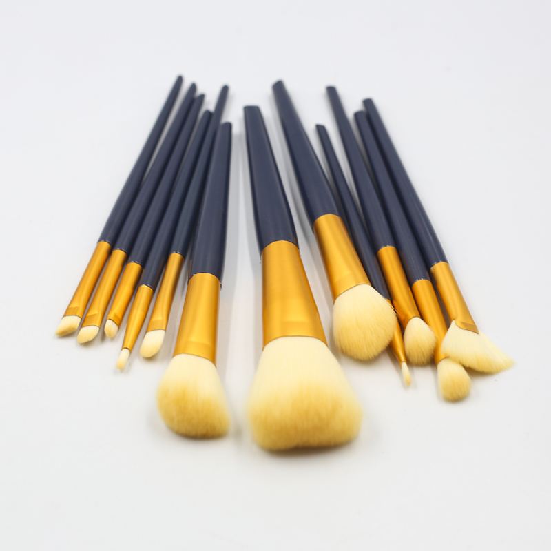 12pcs high quality dark purple wooden handle thickened aluminum tube synthetic wool makeup set brush