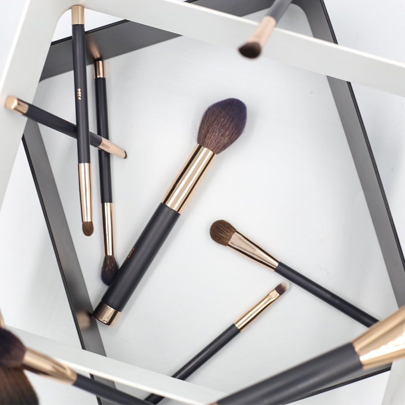 11pcs high quality magnetic black handle reinforced aluminum tube synthetic hair makeup brush