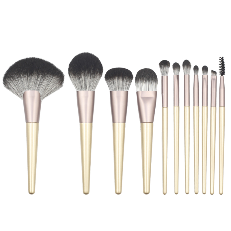 11pcs high quality Champagne reinforced aluminum tube makeup brush