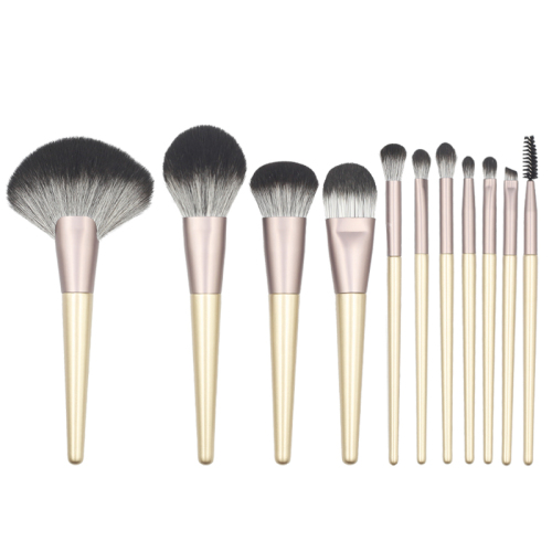 11pcs high quality Champagne reinforced aluminum tube makeup brush