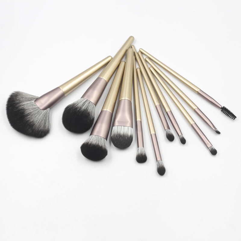 11pcs high quality Champagne reinforced aluminum tube makeup brush