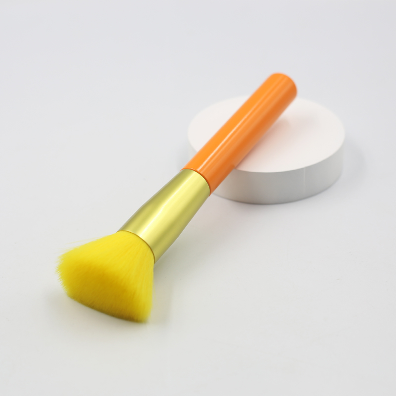 High quality yellow handle reinforced aluminum tube synthetic hair foundation makeup brush