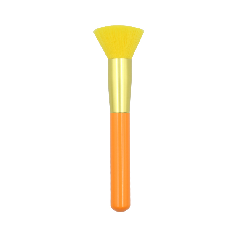 High quality yellow handle reinforced aluminum tube synthetic hair foundation makeup brush