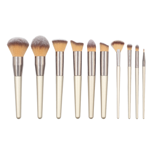 10 high quality gold wood handle thick aluminum tube synthetic hair makeup brush
