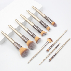 10 high quality gold wood handle thick aluminum tube synthetic hair makeup brush