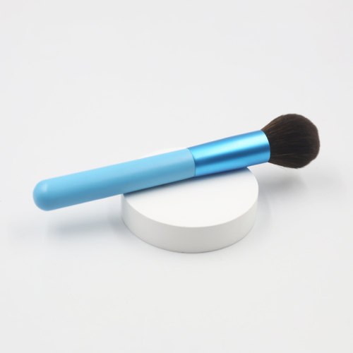 High quality lake blue handle with thick aluminum tube synthetic hair blush brush